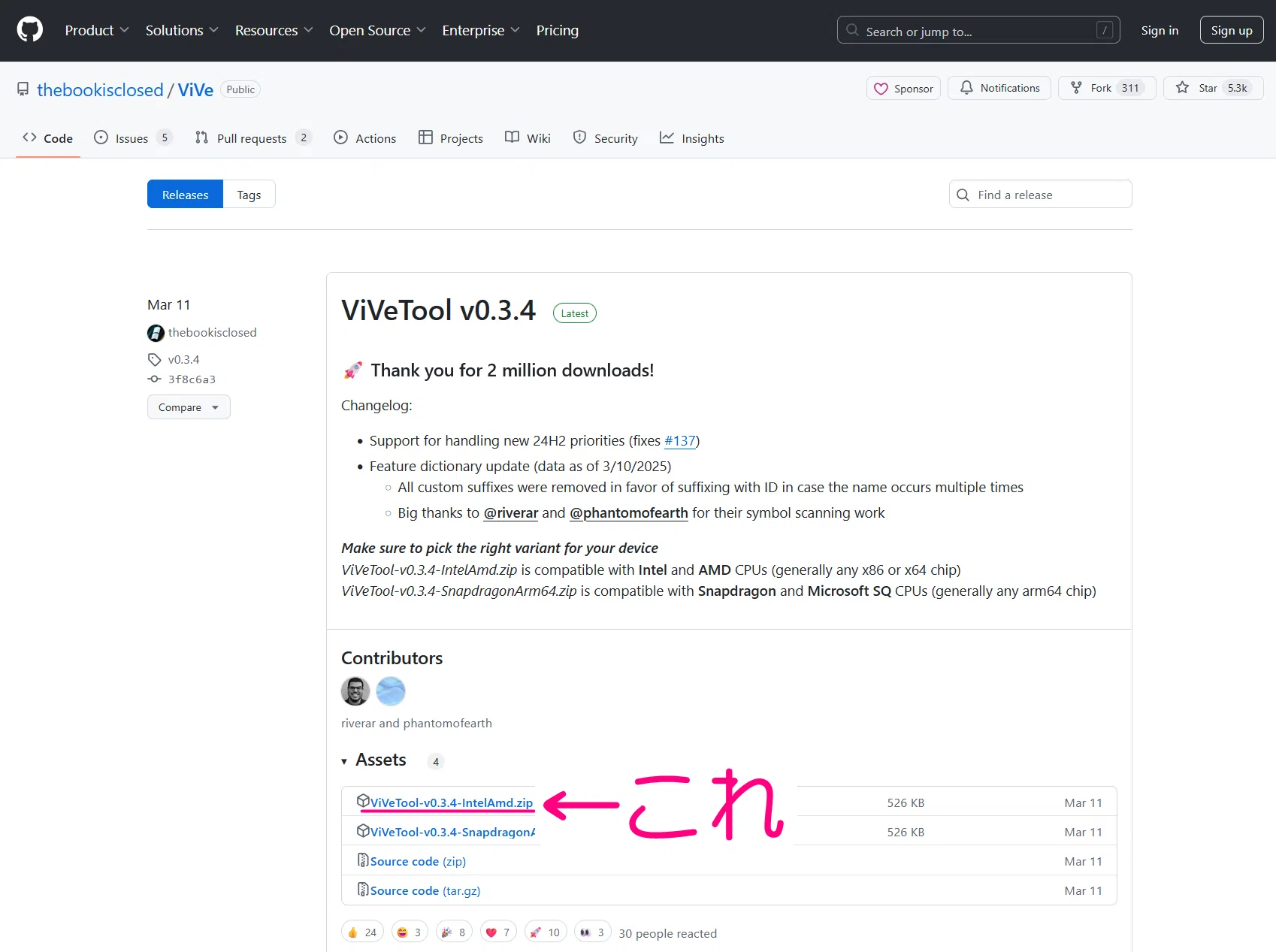 ViVeToolをダウンロードする